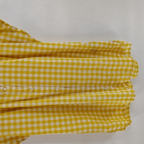 Old Navy Front Button Up Yellow Check Gingham Top Short Sleeve Size M Tall - Picture 4 of 6